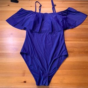 NWT Blue One piece swimsuit - Size Small - over the shoulder sleeve